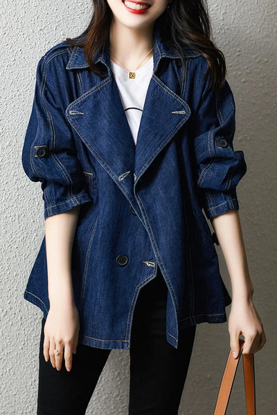 Korean Style Retro Denim Shirt Women's Spring and Autumn Niche Chic Unique Design Jacket Top
