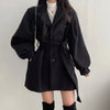 Women Woolen Coat Cinched-Waist Autumn Winter Tweed Sashes Lantern Sleeve Solid Color Coat Women's Clothing