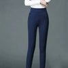 Office Lady Slim Pencil Pants Spring Autumn High Waist Elastic Pockets Solid Elegant Women Casual Straight Trousers