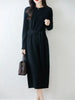 Women Wool Dress Sweater 100% Merino Wool Knitted Self-belt Long Skirt Autumn Winter Round Neck Pullover Cashmere Straight Skirt