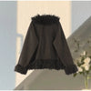Elegant Solid Faux Fur Spliced Coat Women Lapel Long Sleeve Tassel Plush Outerwear Fall Winter Warm Streetwear