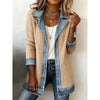 Women Ribbed Denim Patchwork Blazer Lapel Long Sleeve Single Button Casual Mid Length Jacket Ladies Spring Autumn Outerwear