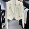 Spring Women Long Sleeve Suit Short Coat Design Sense Heavy Industry Diamond studded Beads Wide Shoulders Irregular Suit