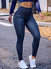 Women's Washed Blue Faux Denim Ankle Leggings High Stretch Pants for Jogging Light Hikes Low-Impact Fitness Daily Wear