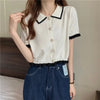 Women's Stylish Clothing Knitting Button Short Tops Tees Patchwork Striped Jacket Girls Y2k Clothing Korean Sweater Short Shirt