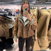 Casual Patchwork Women Coat Elegant Long Sleeve Stand Collar Pleated Female Outwear Autumn Winter Lady Streetwear