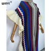 Knitting Rainbow Printing Comfort Warm Winter Holiday Dress Elegant Africa Women Boho Party Long Dress