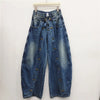 Autumn Style American Buttoned Denim Women's Pants High Street Loose Distressed Full Length Pants
