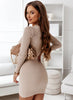 Autumn and Winter Women's Dress Casual Knitted Rib Dress Long Sleeve Wrap Hip Button Waist Wrap Women's Dress