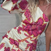 Rose Printed Satin Dress Womens Elegant High Waist Boho Maxi Dress Sexy One Shoulder Long Sleeve Women Party Dresses