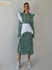 Elegant Loose Slim Womens Dress Casual O-Neck Long Sleeve Office Midi Dresses Ruffle Patchwork Female Dress