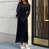 Spring Autumn O-Neck Elastic Knit Long Dresses Women Elegant Chic Soft Lady Hollowing Sweater Dresses Femme