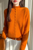 Autumn Winter Women's 100% Merino Wool Knit Cardigan Stand Collar Single Row Button Front Sweater Soft Warm Office Wear Coat