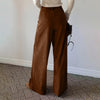 Spring Autumn Loose-Fitting Corduroy Trousers Women's Solid Color Button Pocket Corduroy Wide-Leg Pants Straight Pants