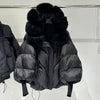Winter Natural Large Fur Collar Hooded Down Jacket Women White Duck Down Solid Outwear Female Warm Quilted Lantern Sleeve Jacket