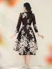 Jacquard Dress Women Autumn Long Sleeve Party Dress O-neck Flower Dress Elegant Work Casual Ladies Clothing