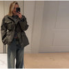 Army Green Multi-pockets Jacket For Women Hiking Long Sleeve Drawstring Waist Military Coats Lady Chic Street Outerwear