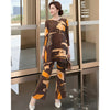 Blue Green Tie-Dye Print Women's Two-piece Set Three-quarter Sleeves A-line Top Wide Leg Pants Spring 2DB7115