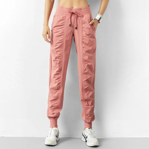Women's Ruched Quick Dry Sports Pants with Pockets High Waist Loose Tapered Joggers for Running Yoga Gym Workout Fitness