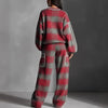 Retro Contrast Plaid Print Sportswear Set Woman Casual O Neck Top Sweatshirt+Wide Leg Pants Outfit Autumn Long Sleeve 2pcs Suits