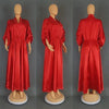 Women Elegant Shiny Satin Loose Party Dress V Neck Beading High Waist Long Gowns Formal Celebrate Evening Event Birthday Robes