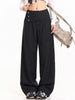 Detachable Skirt Panel Striped Suit Pants Women Turn Up Cuff Tie Waist Straight Wide Leg Trousers Loose Casual Streetwear Pants