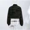 Camouflage Cropped Cargo Jacket Women Stand Collar Full Zip Multi Pockets Long Sleeve Jackets Autumn Casual Coat