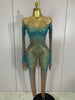 Sparkly Rhinestones Sexy Mesh See Through Bodycon Jumpsuit Women Birthday Gown Women Bar Nightclub Dancer Stage Outfit