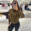 Vintage Faux Suede Jackets Women's Slim Full Sleeves Zipper Stand Collar Cropped Coats Ladies Autumn Solid Streetwear