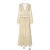 Elegant Sexy Two Piece Set Women V Neck Long Sleeve T-shirt Maxi Skirt Matching Set Female Loose Pleated Club Dress Set