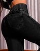 Allukasa autumn winter Elegant High Waist Button Front Casual Female Jeans Sexy Back Shirred Trouser Bottom