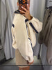 Women Color Block Jacket Casual Half Zip Collar Navy Striped Oversize Long Sleeve Sport Jackets Autumn Chic Street Wear