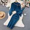 Winter Women Knitted Sets Breading Long Sleeve Pearl Sweater+Knitted Camis Dress Sets Sweater Suits