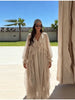 Casual Solid Ruffles Patchwork Robe Women Minimalist Full Sleeve Mesh Loose Fit Lace Up Maxi Dress Vacation Daily Date Wear