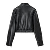Faux Leather Cropped Women's Jacket Stand Collar Zip Up Structured Shoulder Long Sleeve Coat Streetwear Short Leather Outerwears