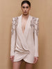 High Street Designer Vestido Women's Shawl Collar Beaded Draped Blazer Dress