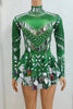 Women Sparkly Sequins Mirror Long Sleeve Mesh Sexy Mini Dress Night Party Club Dancer Performance Celebrity Stage Outfit