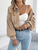 Corduroy Shacket for Women Fall Winter Short Lapel Jacket Long Sleeve with Mock Pockets & Single Button Casual Outerwear