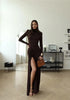 Turtleneck Thigh High Split Sexy Maxi Dress For Women Long Sleeve Draped Bandage Bodycon Club Long Dress
