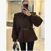 Women's Chic Waist-cinching Short Trench Coat Solid Long Sleeve Shoulder Pad Cropped Jackets Autumn Street Commute Outwear