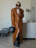 Brown Crocodile Embossed Faux Leather Trench Coat Lapel Single Breasted Straight Front Pockets Jacket Women Autumn Winter Fits