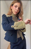Retro Stand Collar Napoleon Slim Jacket Women Chic Navy Style Full Sleeve Gold Embroidered Coat Lady High Street Outwear