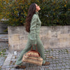Casual Solid Knit Top Pants Set Women Stand Collar Full Sleeve Sweater Wide Leg Trousers Sets Autumn Lady Suit