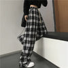 Oversize Women Sweatpants Black Plaid Casual Pants Baggy Elastic Waist Pockets Student Unisex Hip Hop Loose Trousers