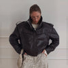 Women Leather Bomber Jackets Coats With Belt Notched Shoulder Pads Motorcycle Street Chic Short Outwear Solid Lace Up