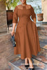Elegant Churchs Black Dress for Women Round Neck 3/4 Sleeve Pocket Vintage Contrast Midi Dresses Autumn Clothing