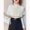 Temperament Cape Knit Two Piece Set Women V Neck Long Sleeve Pullover Sweater Stand Collar Knit Cardigan Shawl Suits