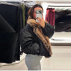 Women's Warm Faux Fur Spliced Cotton Coats Loose Lapel Long Sleeve Pockets Thicken Jacket Winter Lady Chic Outwear