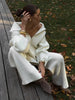 Women's Autumn Winter Collared Half Zip Ribbed Knit 2-Piece Set Oversized Wide Leg Pants Sweater Suit