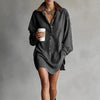 French Contrast Lapel Button Shirt Dress Woman Retro Solid Suede Loose Mini Short Dress Autumn Long Sleeve Pocket Pullover Dress